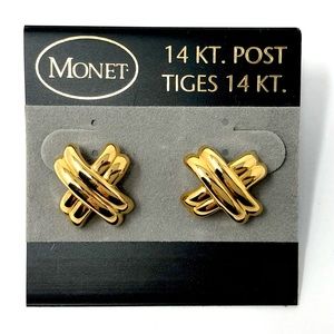 Monet vintage classic "X" cross gold plated pierced earrings - NWT
